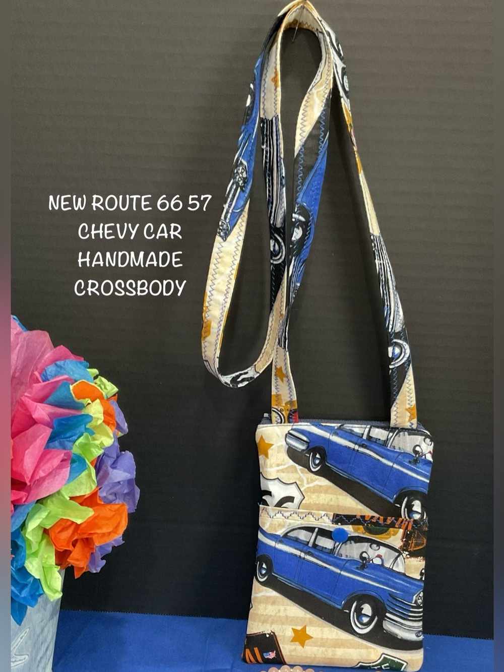 New Handmade Blue Chevy Car Crossbody Phone Pouch